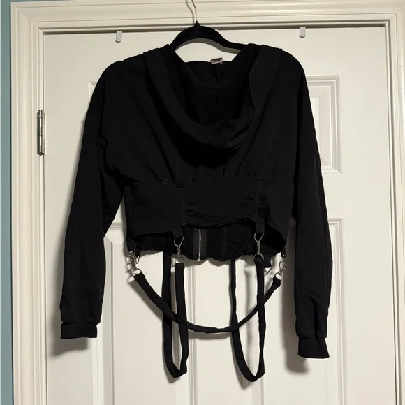Chic Black Utility Jacket with Strap Accents - Picture 2 of 3